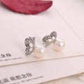 Elegant Korean Style Butterfly Pearl Studs With Rhinestone Inlaid Alloy Butterfly Wings For Women Earrings view 2
