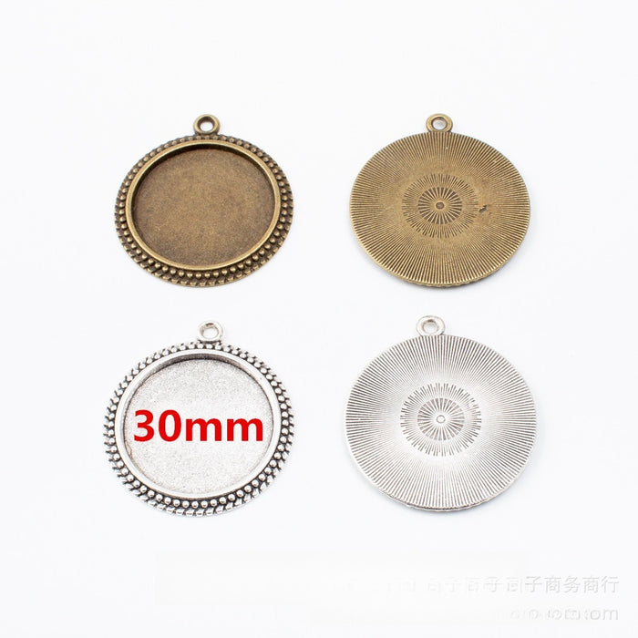 30mm Zinc Alloy Round Bezel Tray Charm Pendant for DIY Necklace Bracelet Jewelry Making
