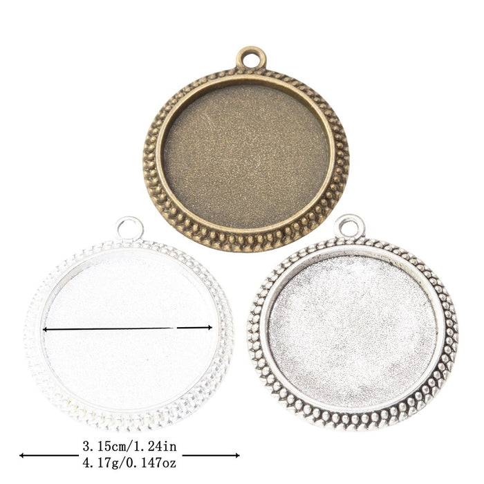 25mm Zinc Alloy Round Bezel Tray Charm Pendant for DIY Necklace Bracelet Jewelry Making