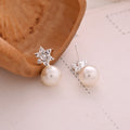 Elegant Rhinestone Snowflake Studs With Simulated Pearl Drops Korean Style Alloy Fashion Earrings view 3