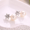 Elegant Rhinestone Snowflake Studs With Simulated Pearl Drops Korean Style Alloy Fashion Earrings view 4