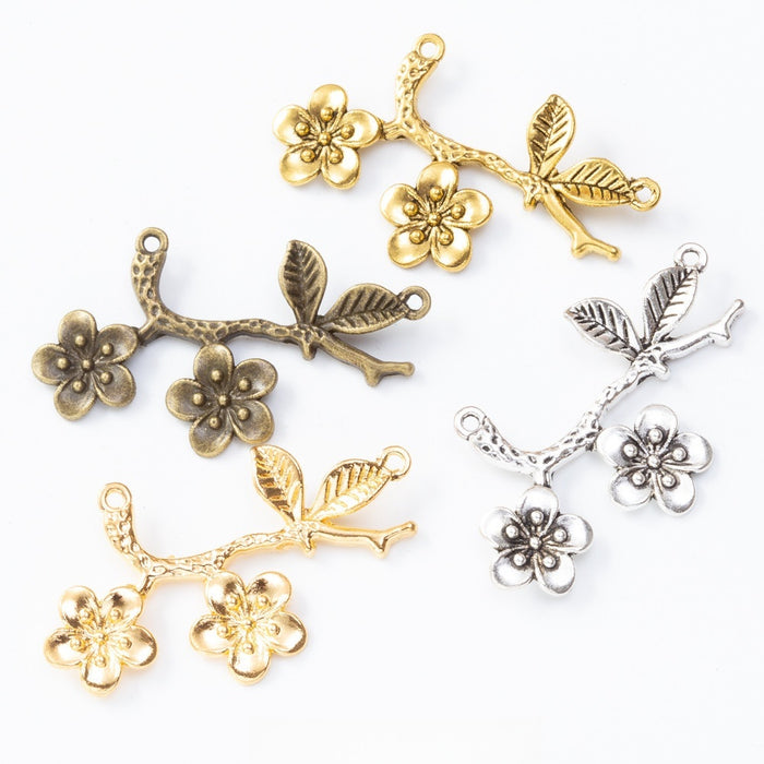 Zinc Alloy Plum Blossom Branch Charm Pendant for DIY Necklace Bracelet Jewelry Making
