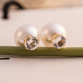 Korean Double Sided Pearl Stud Earrings With Imitation Zircon Fashion Jewelry view 3