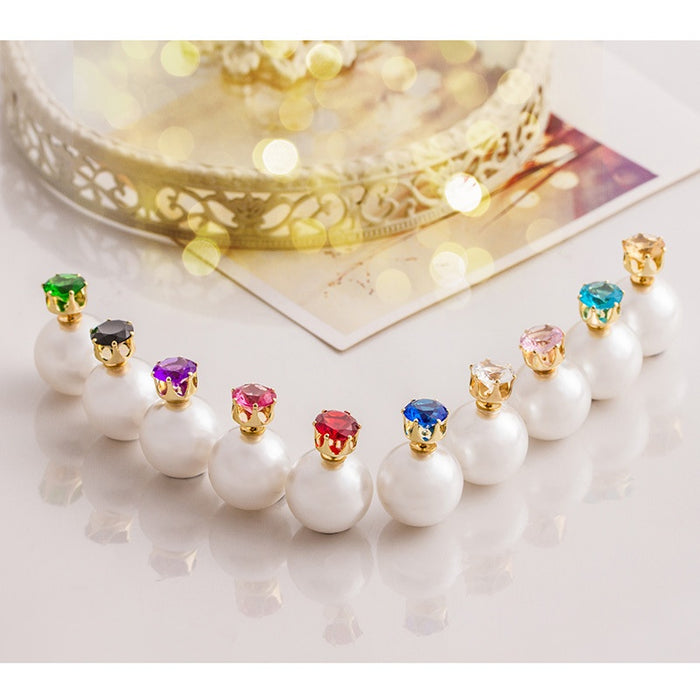 Korean Double Sided Pearl Stud Earrings With Imitation Zircon Fashion Jewelry