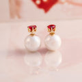 Korean Double Sided Pearl Stud Earrings With Imitation Zircon Fashion Jewelry view 2