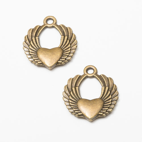 Zinc Alloy Winged Heart Charm Pendant No.887603 for DIY Necklace Bracelet Jewelry Making