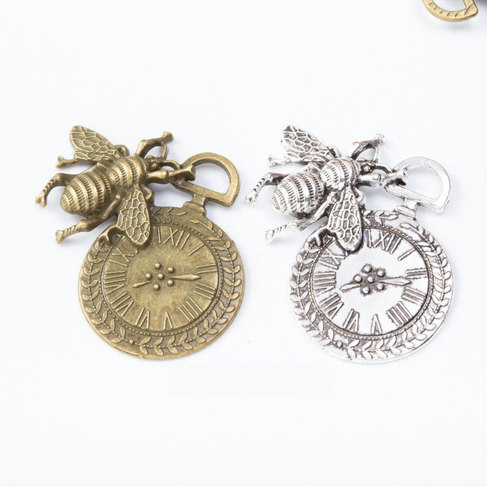 Zinc Alloy Bee Clock Charm Pendant for DIY Necklace Bracelet Jewelry Making