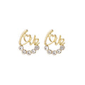 Elegant Gold Alloy Love Letter Studs With Sparkling Rhinestone Crescent Charm For Women Earrings view 5