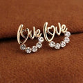 Elegant Gold Alloy Love Letter Studs With Sparkling Rhinestone Crescent Charm For Women Earrings view 1