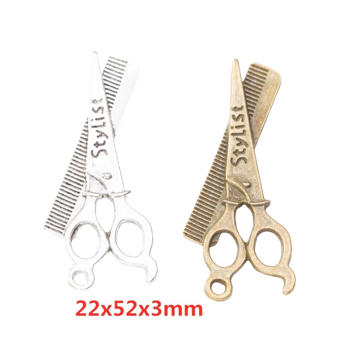 Zinc Alloy Scissors Comb Charm Pendant for DIY Necklace Bracelet Jewelry Making