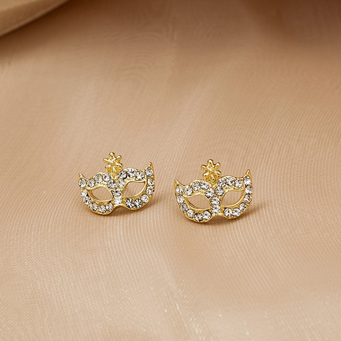 Luxury Rhinestone Masquerade Mask Alloy Stud Earrings For Women Korean Fashion Bohemian Party Earrings