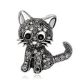 Black Silver Tone Cat Crystal Two Designs Metal Brooch Pin 2 Pictured Designs view 1