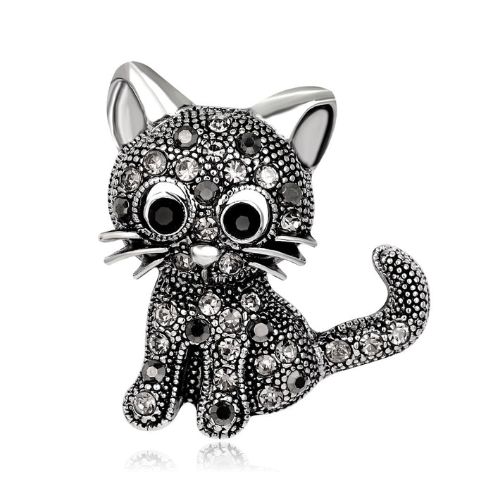 Black Silver Tone Cat Crystal Two Designs Metal Brooch Pin 2 Pictured Designs