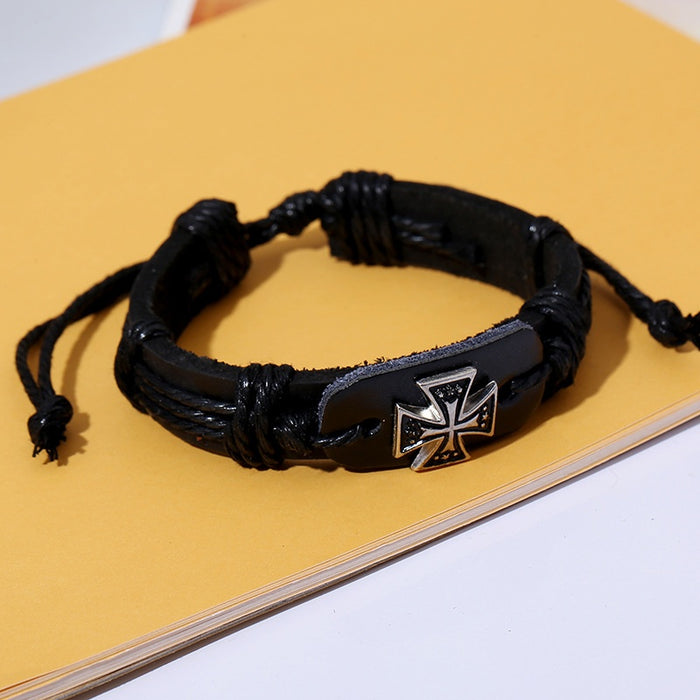 Vintage Braided Cowhide Leather Bracelet Adjustable Sliding Unisex Wristband Jewelry