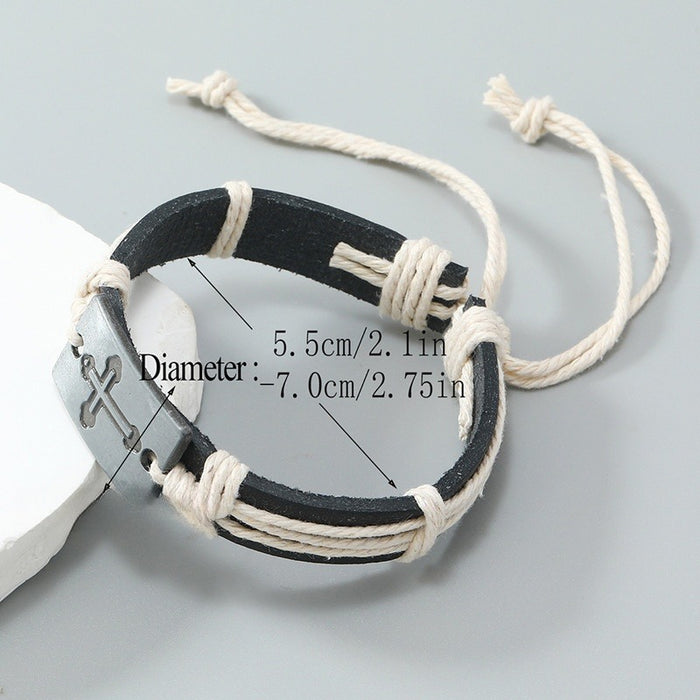 Handmade Braided Cowhide Leather Bracelet Vintage Minimalist Men's Fashion Wristband Jewelry