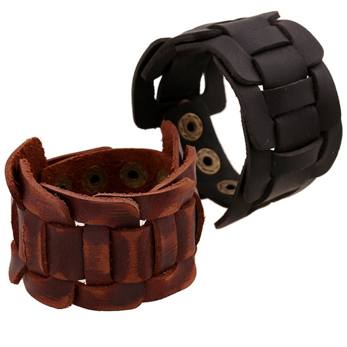 European American Vintage First Layer Cowhide Leather Wide Bracelet For Export