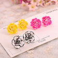 Elegant Multi Layer Rose Flower Acrylic Studs Korean Style Colorful Floral Fashion Earrings view 1