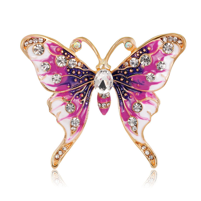 Pink Gold Tone Butterfly Crystal Enamel Two Designs Metal Brooch Pin