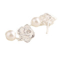 Elegant Rhinestone Rose Flower Pearl Drop Studs For Women Silver Alloy Camellia Bridal Party Earrings view 4