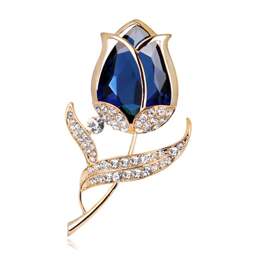 Blue Gold Tone Rose Crystal Four Designs Metal Brooch Pin