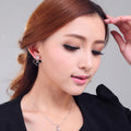 Elegant Asymmetric Black Enamel Clover Flower Drop With Rhinestone Heart Rose Gold Alloy Stud Earrings view 3