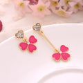 Elegant Asymmetric Black Enamel Clover Flower Drop With Rhinestone Heart Rose Gold Alloy Stud Earrings view 4