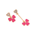 Elegant Asymmetric Black Enamel Clover Flower Drop With Rhinestone Heart Rose Gold Alloy Stud Earrings view 5