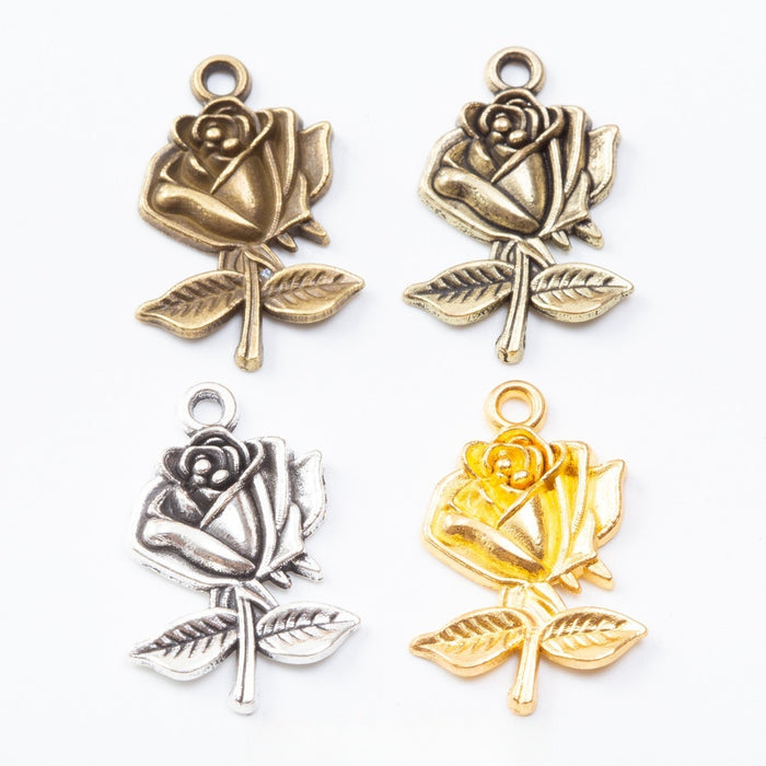 Zinc Alloy Rose Charm Pendant No.313454 for DIY Necklace Bracelet Jewelry Making