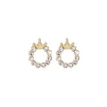 Elegant Korean Style Gold Alloy Round Rhinestone Crown Stud Tassel Drop Fashion Earrings view 5