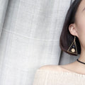 Open Triangle Black Bead and Gold Disc Hook Earrings view 2