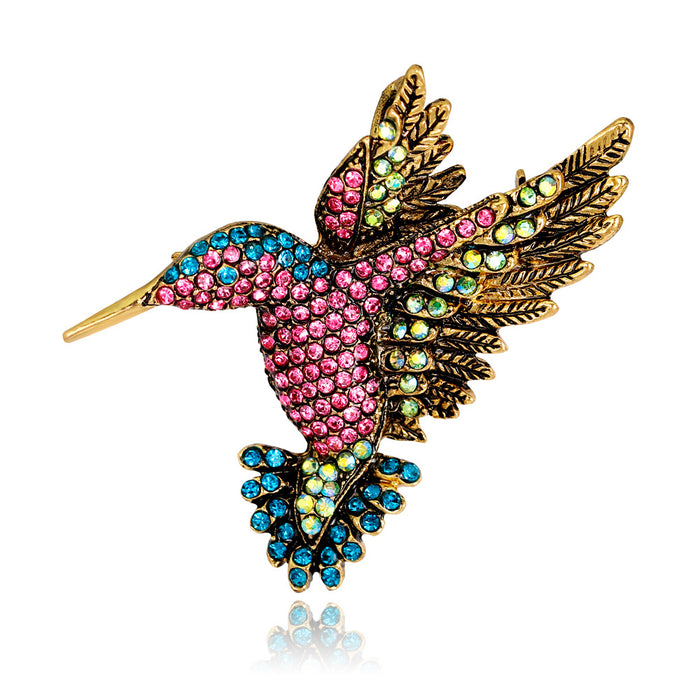 Black Gold Tone Bird Crystal Metal Brooch Pin for Jackets and Lapels