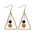 Open Triangle Black Bead and Gold Disc Hook Earrings view 6