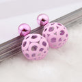 Hot Pink Double Sided Hollow Ball Alloy Stud Earrings, Korean Simple Big Small Sphere Earrings view 3