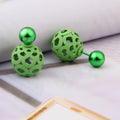 Hot Pink Double Sided Hollow Ball Alloy Stud Earrings, Korean Simple Big Small Sphere Earrings view 5
