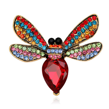 Red Gold Tone Bee Crystal Two Designs Metal Brooch Pin