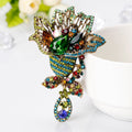 Green Gold Tone Flower Crystal Metal Brooch Pin for Jackets and Lapels view 2
