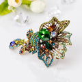 Green Gold Tone Flower Crystal Metal Brooch Pin for Jackets and Lapels view 4