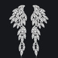Black Silver Tone Crystal Leaf Dangle Tassel Crystal Metal Dangle Earrings view 1