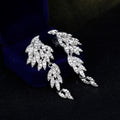 Black Silver Tone Crystal Leaf Dangle Tassel Crystal Metal Dangle Earrings view 4