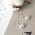 Silver Hook White Pearl Look Bead Simple Dangle Earrings view 1