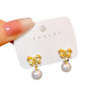 Elegant Korean Gold Plated Alloy Bowknot Pearl Drop Stud Earrings For Women Fashion Jewelry Earrings view 5