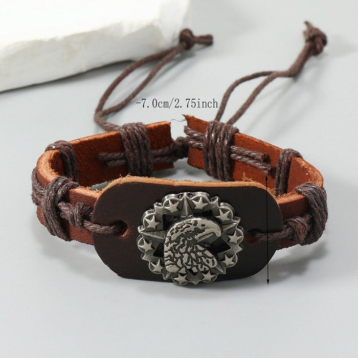 New Simple Handmade Braided Mens Cowhide Leather Bracelet With Eagle Charm Punk Style