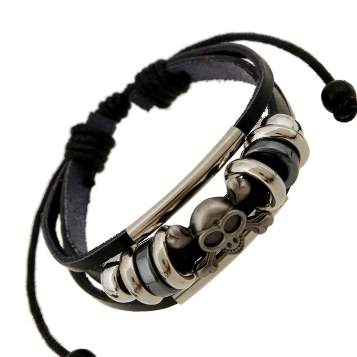 Unisex European American Genuine Cowhide Leather Bracelet With Alloy Beads Jewelry