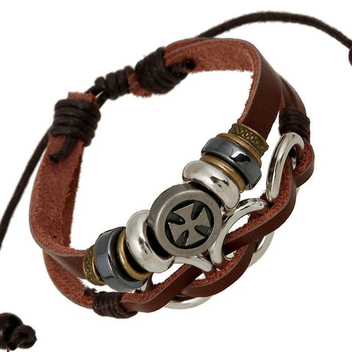 Simple Multilayer Beaded Leather Bracelet European American Streetwear Wristband Accessory