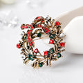 Red Gold Tone Floral Wreath Wreath Crystal Metal Brooch Pin view 4
