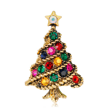 Crystal Christmas Tree Brooch Pins in Two Metal-Tone Styles