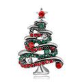 Red Gold Tone Christmas Tree Crystal Two Designs Metal Brooch Pin view 2