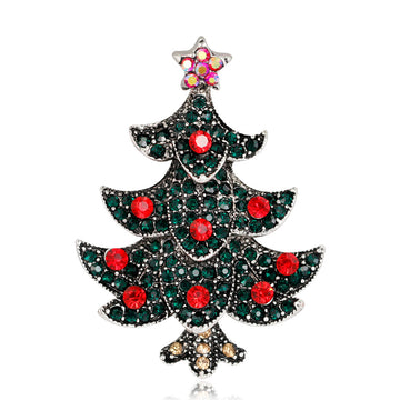 Silver Tone Black Christmas Tree Crystal Metal Brooch Pin