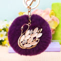 Swan Plush Pom Pom Keychain with Pale Petal Wing Accents view 3