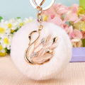 Swan Plush Pom Pom Keychain with Pale Petal Wing Accents view 4